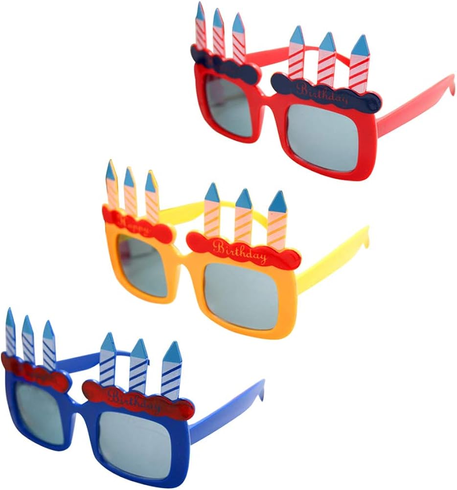 Amosfun 3 x Happy Birthday Sunglasses with Candle Sunglasses for Birthday Gift Party Supplies