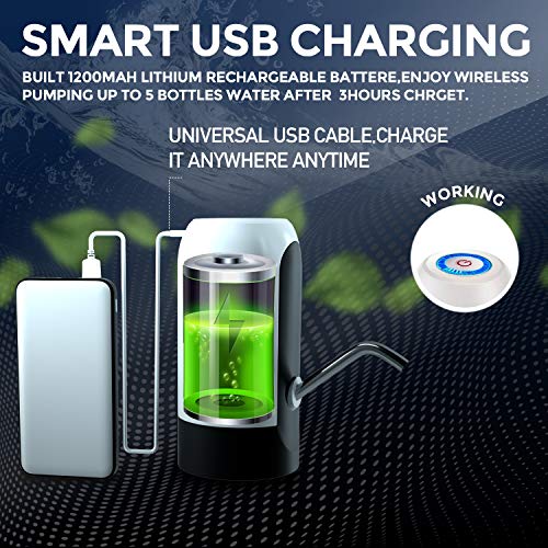 Water Bottle Pump USB Charging Universal Electric Water Bottle Dispenser Improved Portable Electric Water Pump Water Tower for Bottle Universal 2-5 Gallon Water Jug Pump by SunnyHome