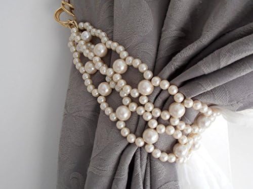 Rasmy candles Acrylic Beaded Decorative Curtain Holder Tie Back with White Pearls (22 cm x 15 cm x 10 cm, Set of 2)