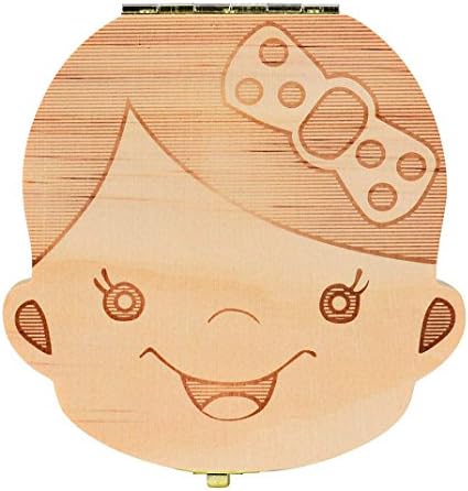 NOMENI Tooth Box Organizer for Baby Milk Teeth Save Wood Storage Box for Kids Boy&amp;Girl (Khaki)