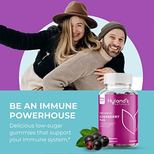 HYLAND’S ORGANIC ELDERBERRY PLUS GUMMIES, ORGANIC BLACK ELDERBERRY WITH ZINC AND VITAMIN C, IMMUNE SUPPORT SUPPLEMENT FOR ADULTS, 60 VEGAN GUMMIES (30 DAYS)