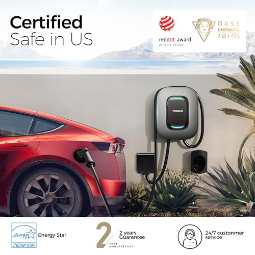 TESSAN Level 2 EV Charger, 48Amp Hardwired Electric Vehicle Equipment for J1772, Borne de Recharge Niveau 2, Smart Charging Station with App Control Wi-Fi & Bluetooth, 25ft Cable