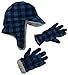 N'Ice Caps Big Boys Youth Sherpa Lined Fleece Flap Headwear and Gloves Snow Set