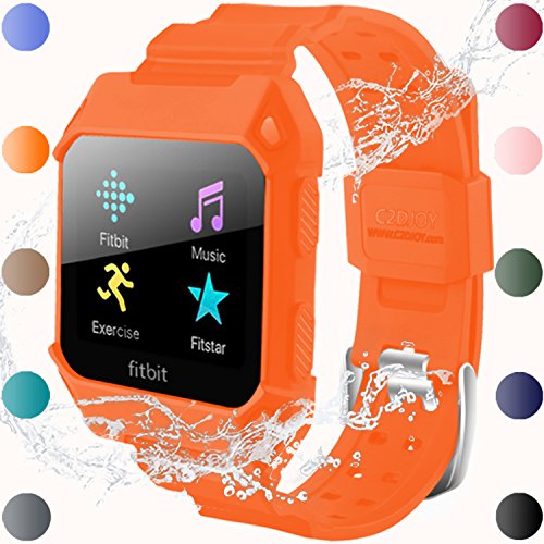 C2D JOY For Fitbit Ionic Case Replacement Bands Rugged Protective Frame Case Accessory Sport Bands For Fitbit Ionic Watch Orange (6.7-8.1 inch)