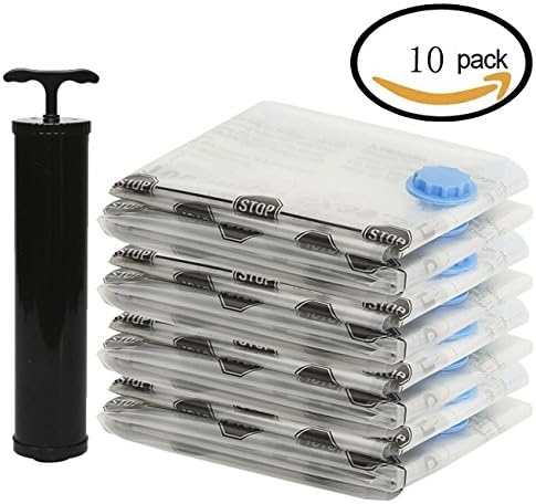Vacuum Storage Bags Premium Variety 10 Packs(2 x Small &amp; Large, 3 x Medium &amp; Jumbo) SpaceQueen Space Saver Bags with FREE Travel Hand Pump Save 80% More Storage Than Other Brands