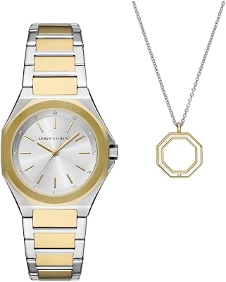 Relógio analógico de quartzo feminino armani exchange com pulseira de aço inoxidável ax7161set