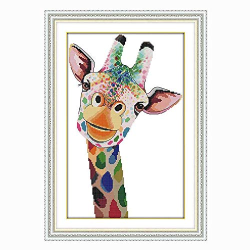 VEGCOO Giraffe Pre Printed Cross Stitch Kits, Embroidery Kit Cross Stitch Kit for Adults Beginners, DIY Hand Needlework Cross Stitch Kit for Home Wall Living Room Bedroom Decor (36 × 52 cm)