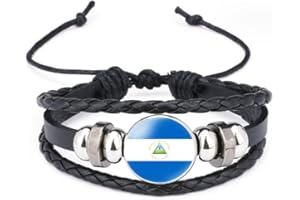 vmcoatdu World Many National Flags Bangle Retro Alloy Leather Bracelet for National Flag Braided Rope Bracelet Bangle