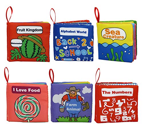 Smart Novelty Babies First Soft Books - Non-Toxic Colorful Crinkle Cloth Books for Babies and Toddlers Early Education Toy Baby Gift - Pack of 6 Soft Cloth Books
