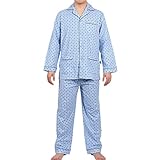 GLOBAL Men's Sky Blue Long-Sleeve Sleepwear 100% Cotton Pajamas Set Large