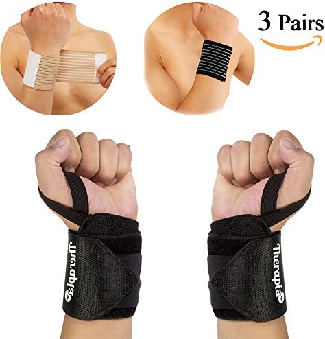 Therapia Plus Wrist Wrap Support Lifting Strap - Increase Deadlift &amp; Bench with Velcro - FREE GIFT - Two Pairs of Lightweight Wrist Wraps - Weightlifting, Crossfit, Workout, Training &amp; Gym