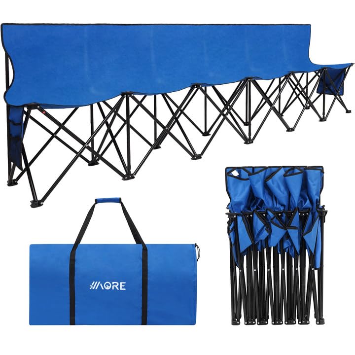 Photo 1 of 1MORE Portable Folding Bench, Foldable Sideline Bench for Team, 6 Seats Outdoor Camping Chair with Carry Bag & Backrest, Team Sport Sideline Bench for Football,Soccer, Fishing. Blue