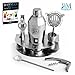 Barman Premium Cocktail Bar Set : 8 Piece Stainless Steel Professional Martini Cocktail Shaker, Jigger, Strainer, Tongs, Openers, Holder and Bonus 100+ Cocktail Recipes (ebook)+Stirring Spoon