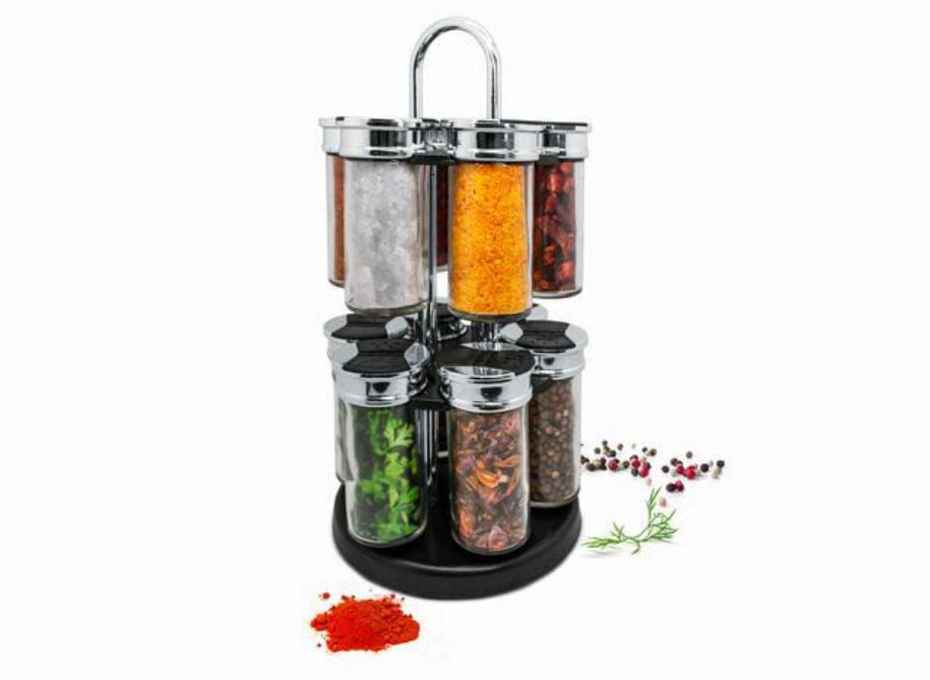 NERTHUS 12 Jars Rotating Spice Carousel with Transparent Jars for Kitchen and Dining
