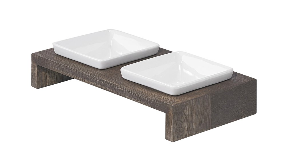 Bowsers Artisan Diner Double Feeder, X-Small, Walnut