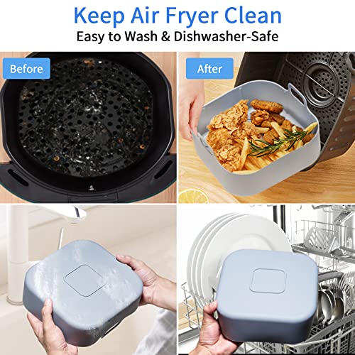 Air Fryer Silicone Liners, 6.5 QT Food Safe Square Air Fryer Basket pot, Replacement for Parchment Paper Liners, Heat Resistant Non-stick Kitchen Silicone Bowl/Tray with Heat-proof Gloves & Timer