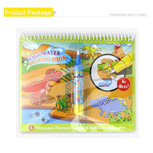 Jenilily Magic Water Drawing Book Coloring Book Doodle with Magic Pen Painting Board for Children Education Drawing Toy (E Dinosaur World)