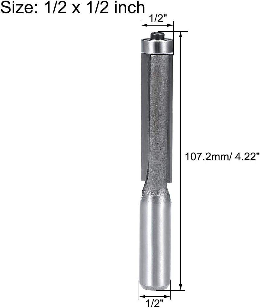 sourcing map Router Bit 1/2 Shank 1/2 inch Cutting Dia. 2 inch Depth Flush Trim Bit with Bearing 2 Flutes HSS for Woodworking Milling Cutter Tool - Image 3