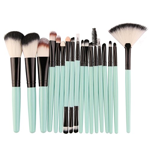 Sunsee 18 pcs Makeup Brush Set tools Make-up Toiletry Kit Wool Make Up Brush Set (Green)