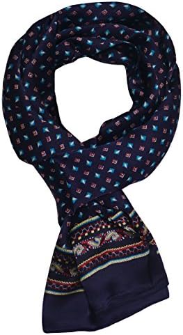 Ellettee, 63" x 11" Man's 100 Pure silk scarf wrap Accessory gift (BlueRed Diamond)