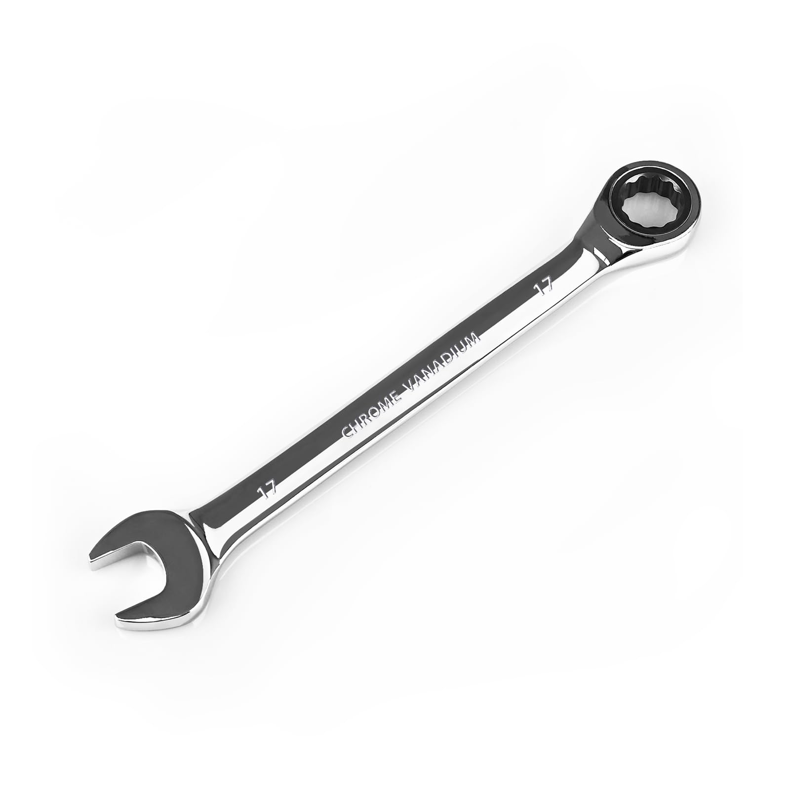 Photo 1 of Egofine 17mm Ratcheting Combination Wrench Metric, Industrial Grade Gear Spanner with 12-Point Design, 72-Tooth Ratchet, Chrome Vanadium Steel