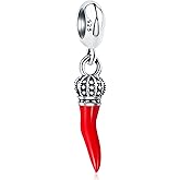 2026 Italian Horn Charms Dangle fit Pandora Lucky Bracelet, 925 Sterling Silver Italy Red Chili Pepper Pendant Beads with Regal Crown, Gifts for Grandma/Travel/Good Luck/Christmas