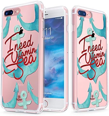 iPhone 7 Plus Case - True Color Clear-Shield I Need Vitamin Sea Quotes Collection Printed on Clear Back - Soft and Hard Thin Shock Absorbing Dustproof Full Protection Bumper Cover