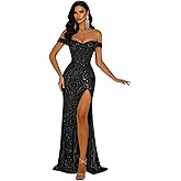 XONHS Off The Shoulder Sequin Prom Dresses for Women 2026 Sweetheart Mermaid Backless Formal Evening Ball Gown with Slit