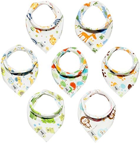 Baby Bandana Drool Bibs Unisex 7-Pack Gift Set for Drooling and Teething - Absorbent and Soft 100% Cotton with Adjustable Snaps for Girls and Boys by Junior