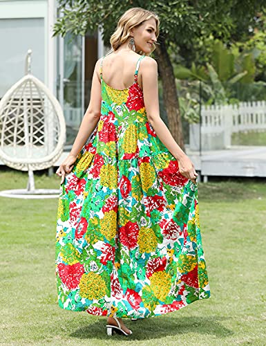 YESNO Summer Dresses for Women Casual Loose Bohemian Floral Dress with Pockets Spaghetti Strap Maxi Dress E75 - Image 4