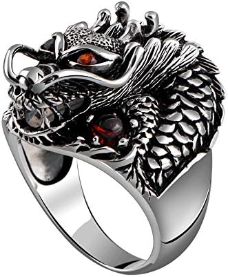 MetJaktVintage 925 Sterling Silver Domineering Dragon Ring with Ruby Punk Rock Rings for Men's Fine Jewelry