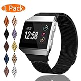 KingAcc Compatible Fitbit Ionic Bands, Milanese Stainless Steel Mesh Metal Replacement Band for Fitbit Ionic, Magnetic Clasp Lock Wristband Strap Women Men (1-Pack, Black, Large)