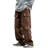 THWEI Mens Cargo Pants Drawstring Elastic Waist Casual Baggy Pant Streetwear Multi Pockets