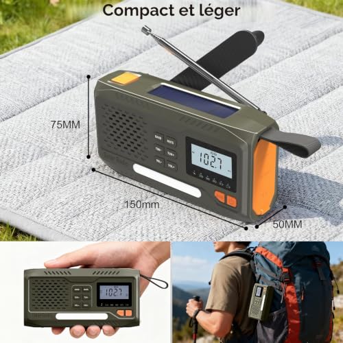 Survival Radio, Battery Operated Portable Solar Radio with 4500mAh Rechargeable Battery, AM/FM Crank, Screen, Emergency Kit with Lamp, SOS Alarm and Smart Phone Emergency Charging