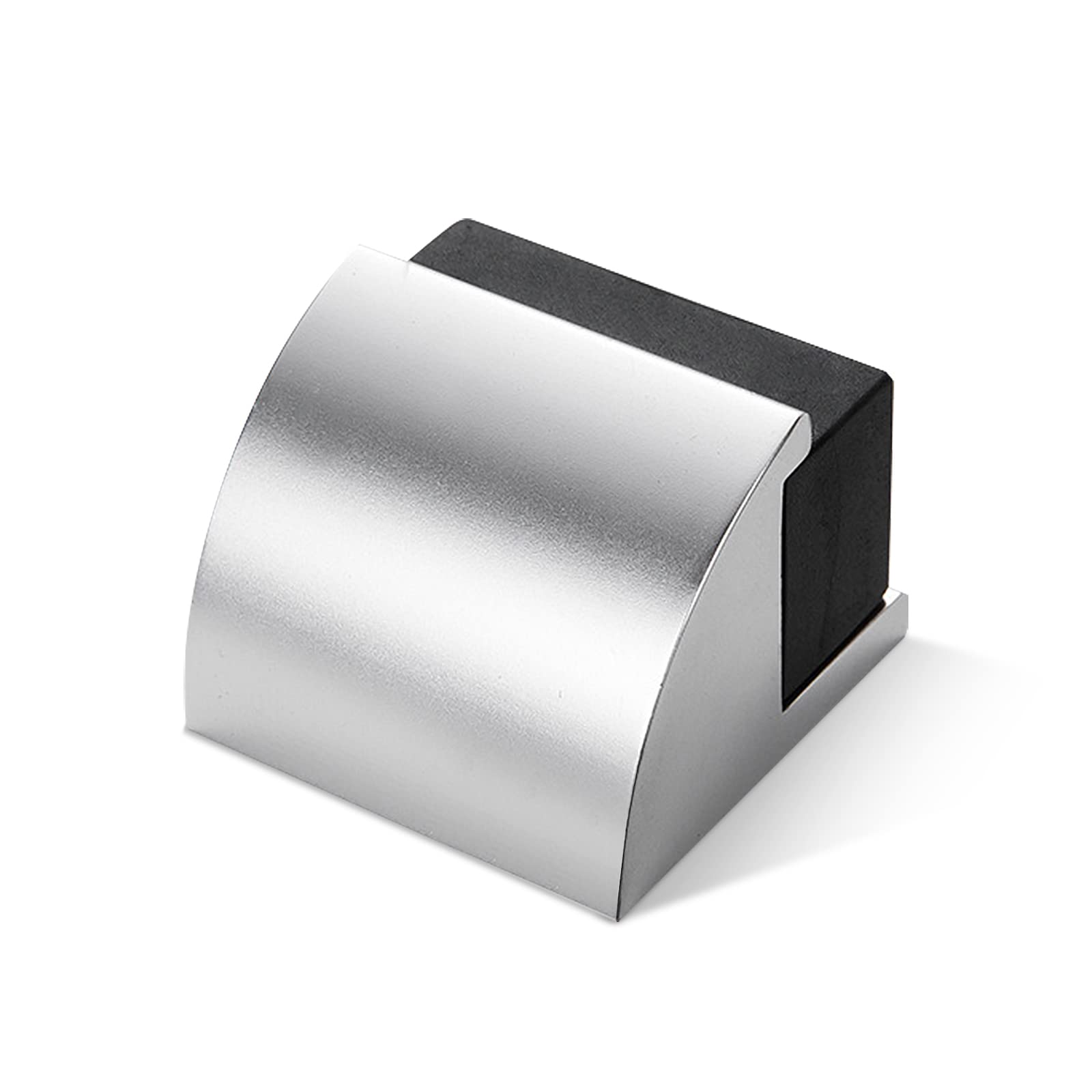 SEGNAYEN Floor Mounted Door Stop Rubber Black Door Stop Modern Chrome Silver Door Stopper Solid Metal Doorstop Wall Protector with Bumper Buffer and Fixings, 1 Pack