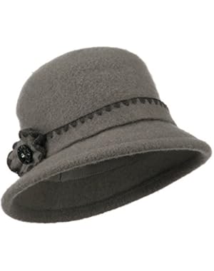 Women's Boiled Wool Large Brim Bucket Hat - Grey