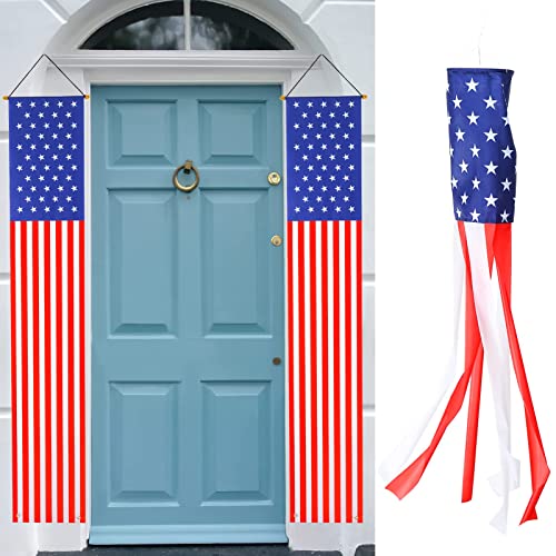 4th of July Decorations Hanging American Flag Banners Porch Sign 2 Pcs, 60 Inch…