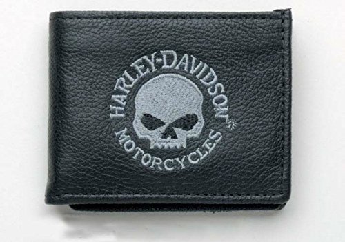 Harley-Davidson Men's Embroidered Bi-Fold Gray Skull Wallet. FB808H-5G