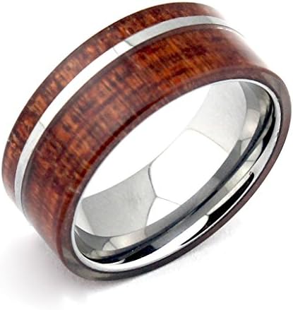 Men's Tungsten Bands Rings Hawaii Koa Wood Inlay 8mm Comfort Fit Unique Jewelry 7