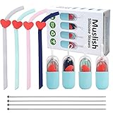 Muslish Collapsible Silicone Straws, BPA-Free, FDA approved, Portable 4 Pack Reusable Drinking Straws with Case for Yeti/RTIC/Tervis/Ozark- 4 Brush