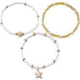 Kysin Chiys Bead Ankle Bracelets Set Adjustable Gold Boho Shell Necklace Hawaiian Beach Seashell Pearl Disc Starfish Conch Foot Jewelry Summer Fashion Gifts for Women