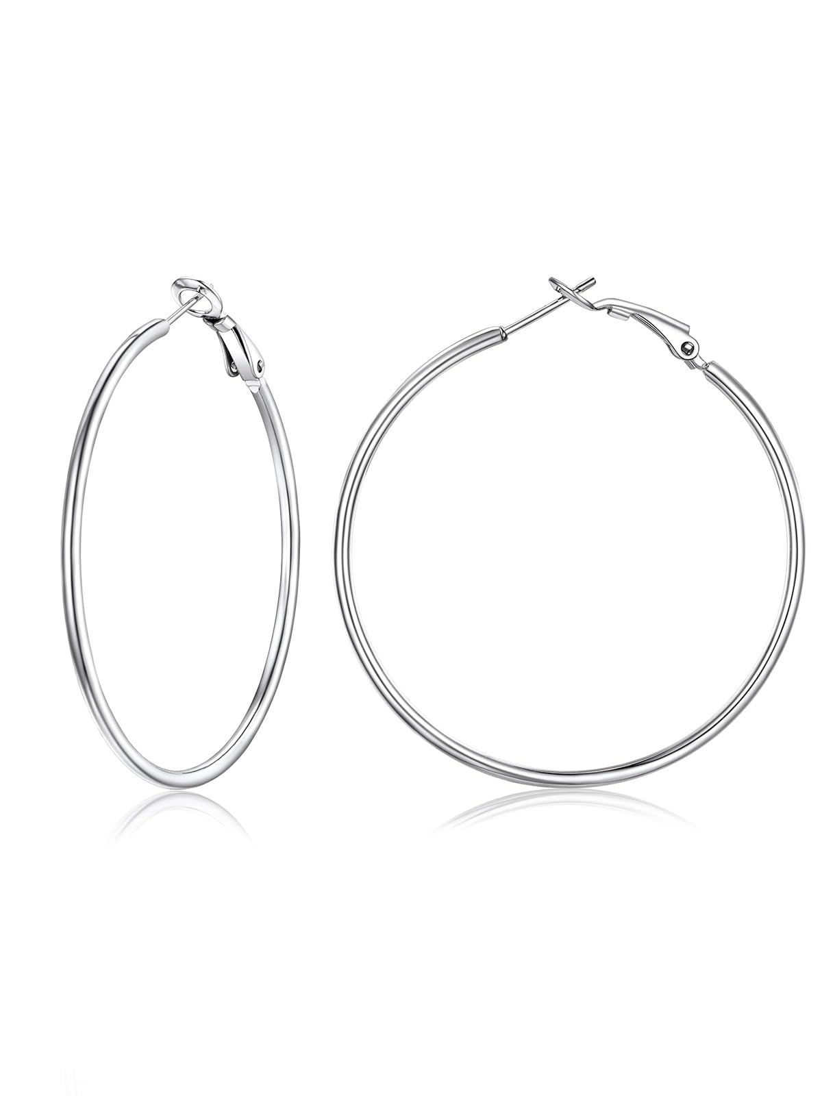 FOCALOOK Silver Hoop Earrings for Women Stainless Steel 50mm Thin Earring Hypoallergenic Big Hoops Ladies Ear Jewellery Gift for Wife Girlfriend Mother — image 1