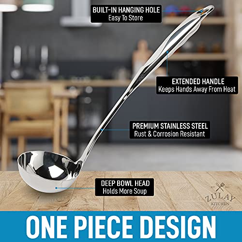 Zulay Premium 12 Inch Stainless Steel Ladle with Comfortable Grip