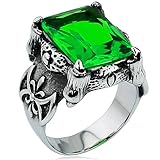 Men's Large Stainless Steel Crystal Dragon Claw Knight Cross Flower Gothic Vintage Ring , Silver Green