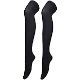 Bestjybt Women's Opaque Stretchy Nylon Over Knee Thigh High Stockings Knee High Costume Boot Socks for Daily Wear Cosplay