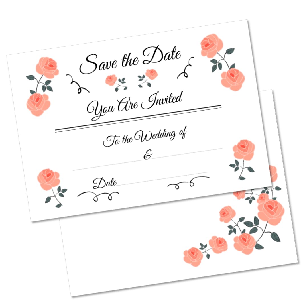 Pack of 10 Beautiful Handmade Wedding Save The Date Cards with envelopes- Roses Design