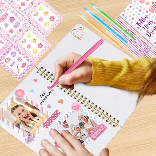 100+Piezas Diario DIY para Niñas, Libretas Bonitas para Niña,Set de Papelería para Diarios Bricolaje,Set de Manualidades Creativas y Regalo para Creatividad y Diversión