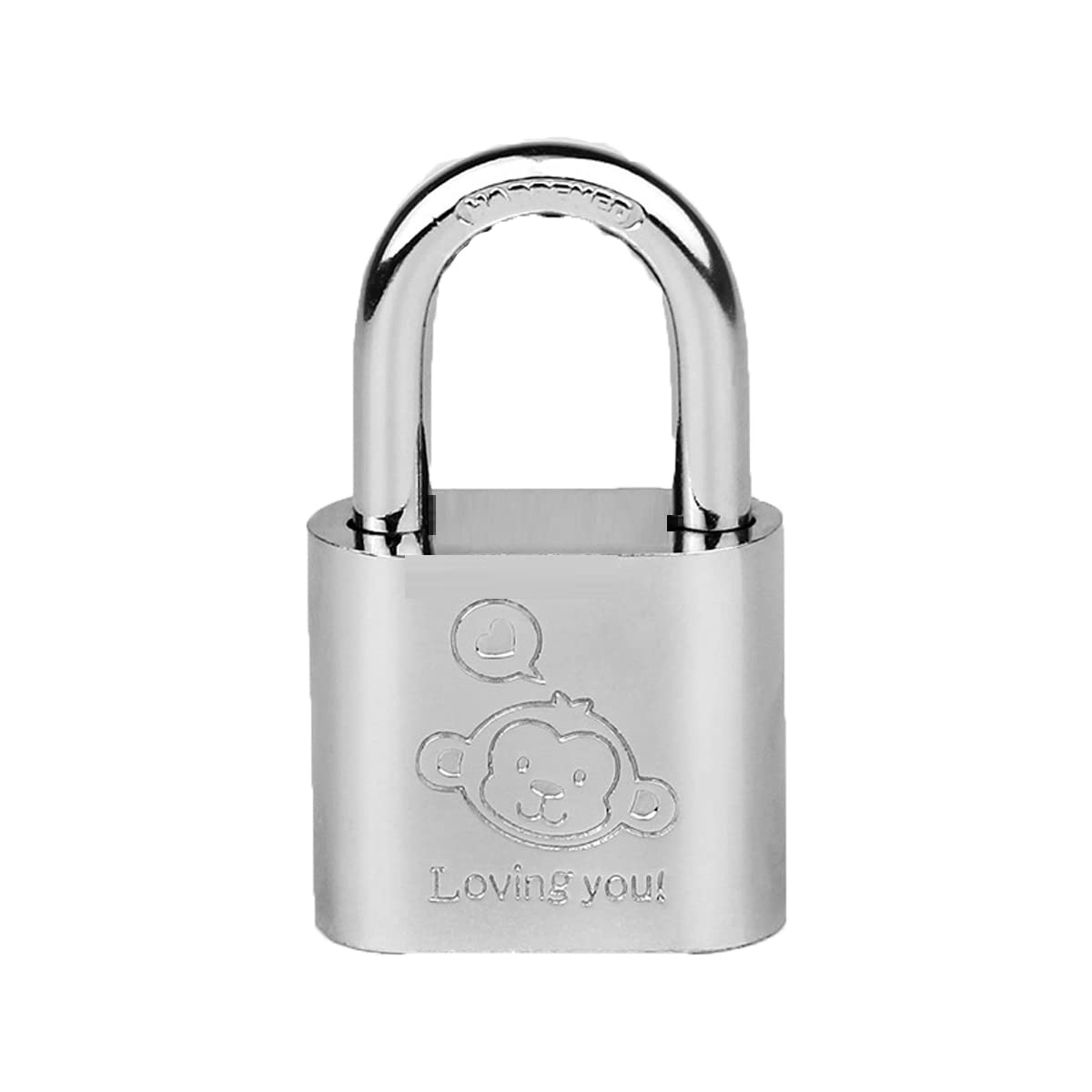 Unifizz Cold Rolled Steel Safely Padlock with Key Length 30mm Width 15mm Height 50mm, Thick Cartoon Padlock-Monkey, Vane Lock Cylinder Security Lock, Silver 1pcs