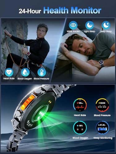 Men's GPS Smart Watch, 1.6 Inch AMOLED Touch Screen, Military Smart Watch, Bluetooth Calls/ChatGPT/IA/100+ Sports Modes, Men's Android iOS Sports Watch