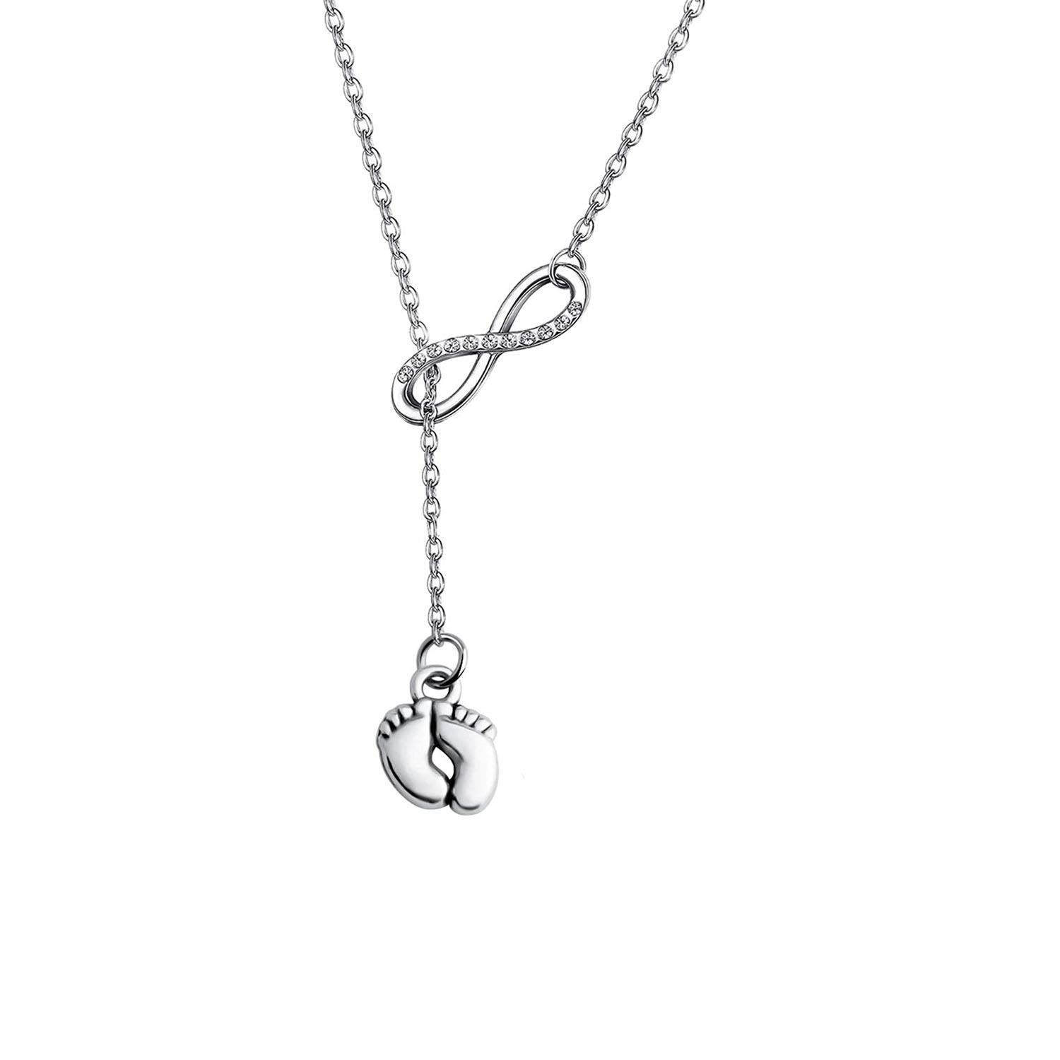 Baby Feet Lariat Necklace New Mom Necklace New Baby Gift (baby feet N)